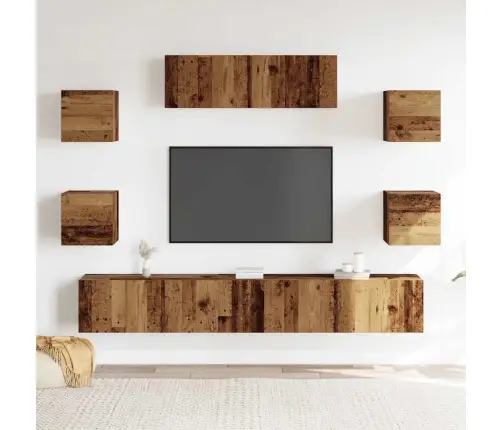 7-Daļīgs Tv Skapja Komplekts, Sienai Stiprināms, Veca Koka Vidaxl