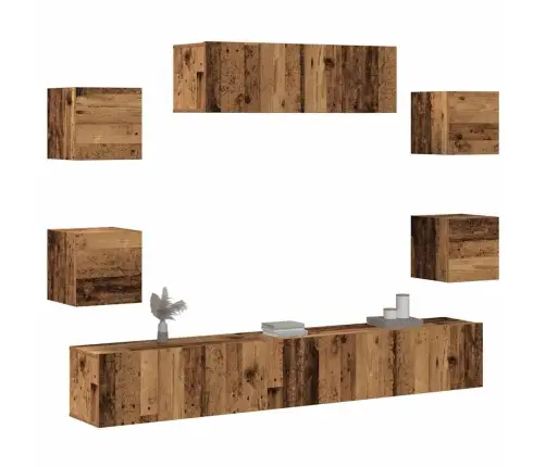 7-Daļīgs Tv Skapja Komplekts, Sienai Stiprināms, Veca Koka Vidaxl