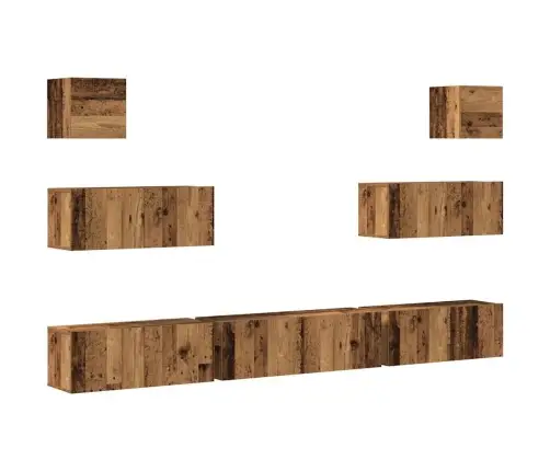 7-Daļīgs Tv Skapja Komplekts, Sienai Stiprināms, Veca Koka Vidaxl