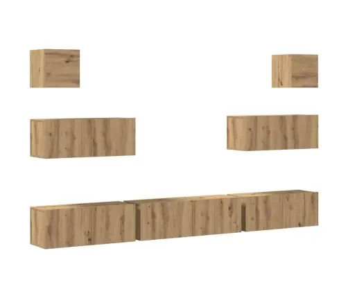 7Daļu Tv Skapja Komplekts Pie Sienas Stiprināms Amatnieka Ozola Vidaxl