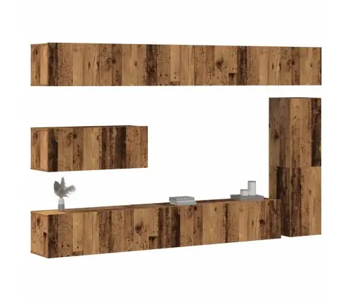 7-Daļīgs Tv Skapja Komplekts, Sienai Stiprināms, Veca Koka Vidaxl