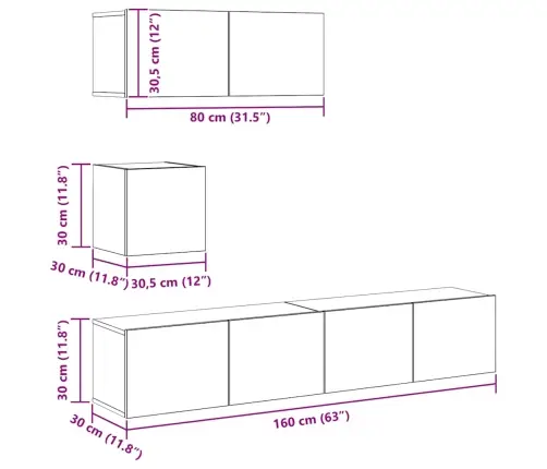 4 Dalių Sieninis Televizoriaus Spintelės Komplektas Artisan Oak
