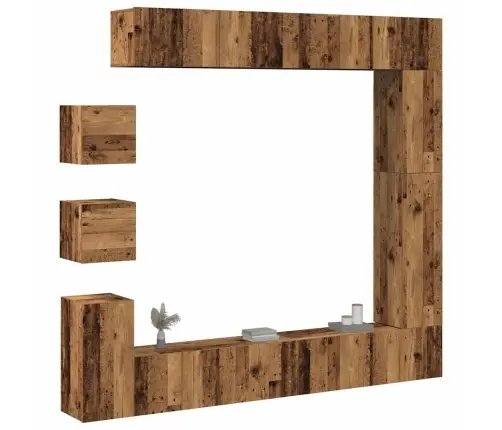 9-Daļīgs Tv Skapja Komplekts, Sienai Stiprināms, Veca Koka Vidaxl
