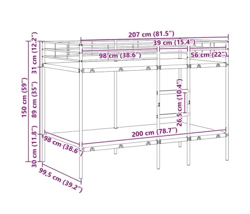 Divstāvu Gulta Bez Matrača Balts 100X200 Cm Tērauds Vidaxl