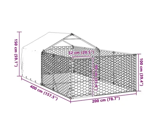 Āra Suņu Audzētava Ar Skrējienu, 4X2X1,5 M, Cinkots Tērauds Vidaxl