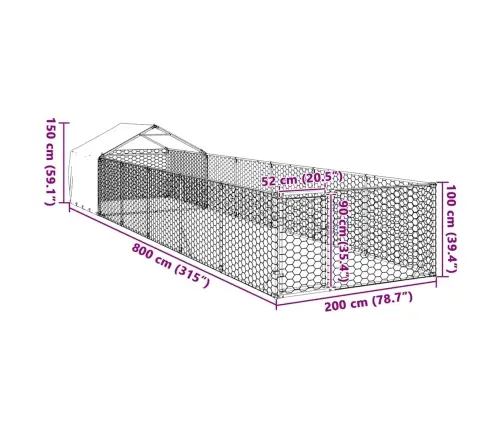 Lauko Voljeras Šunims Su Aptvaru, 8X2X1,5M, Plienas