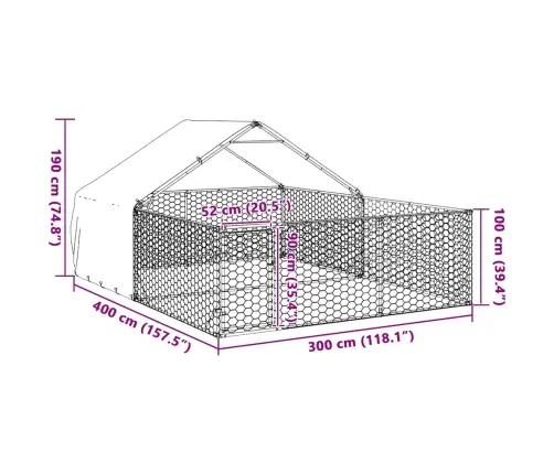 Āra Suņu Audzētava Ar Skrējienu, 4X3X1,9 M, Cinkots Tērauds Vidaxl