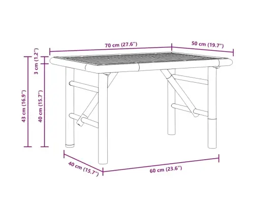 Kafijas Galdiņš Brūna 70 X 40 X 36 Cm Bambuss Vidaxl