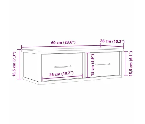 Sienas Skapis Melns Ozols 60 X 26 X 18.5 Cm Inženierijas Koks Vidaxl