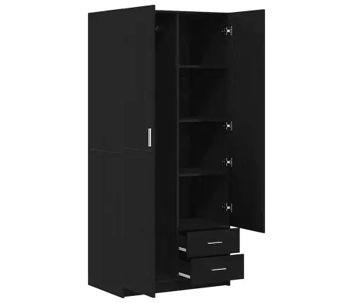 Skapis Ar Durvīm Melns Ozols 80 X 52 X 180 Cm Inženierijas Koks Vidaxl