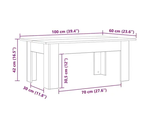 Kafijas Galdiņš Melns Ozols 100 X 60 X 42 Cm Inženierijas Koks Vidaxl