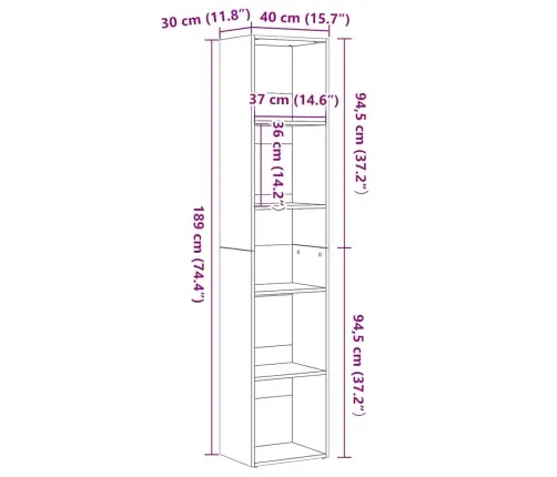 Grāmatu Skapis, Melns Ozols, 40X30X189 Cm, Inženierkoks Vidaxl