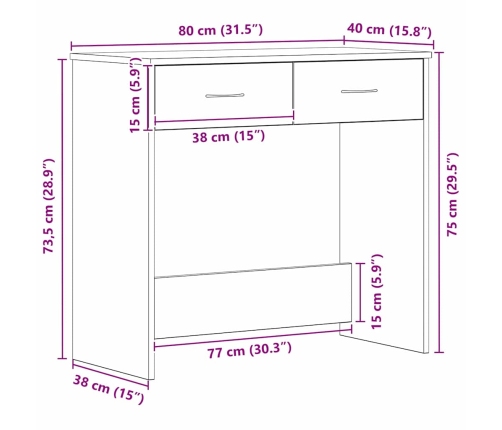 Galds Melns Ozols 80 X 40 X 75 Cm Inženierijas Koks Vidaxl