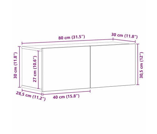 Televizoru Skapji Melns Ozols 80 X 30 X 30 Cm Inženierijas Koks Vidaxl