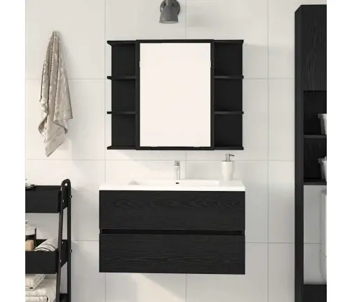 Veidrodžio Spinta Su Lentyna Juodas Ąžuolas 80 X 20,5 X 64 Cm