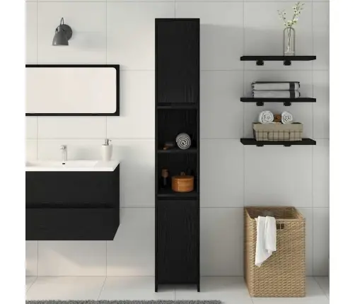 Vannitoa Kapp Uksega Must Tamm 30 X 30 X 183,5 Cm Tehispuit