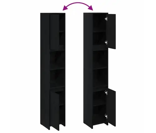 Vannitoa Kapp Uksega Must Tamm 30 X 30 X 183,5 Cm Tehispuit