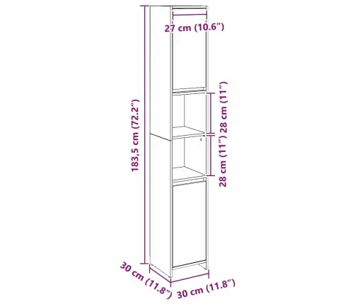 Vannitoa Kapp Uksega Must Tamm 30 X 30 X 183,5 Cm Tehispuit