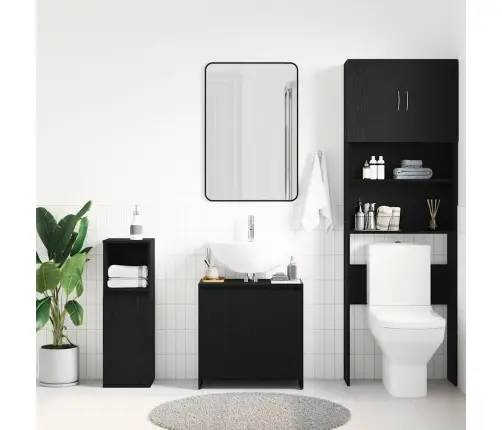 Vannas Istabas Skapis Melns Ozols 60X33X60 Cm Engineered Wood Vidaxl