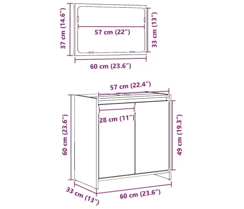 Vonios Spintelė Juodas Ąžuolas 60 X 33 X 60 Cm Apdirbta Mediena