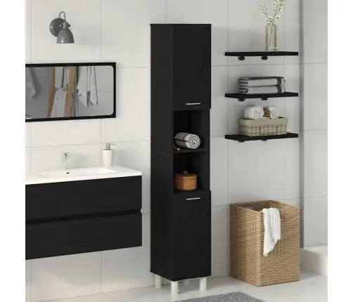 Vannitoa Kapp Riiuliga Must Tamm 30 X 30 X 179 Cm Tehispuit