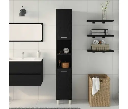 Vannitoa Kapp Riiuliga Must Tamm 30 X 30 X 179 Cm Tehispuit