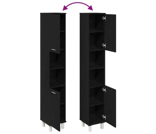 Vannitoa Kapp Riiuliga Must Tamm 30 X 30 X 179 Cm Tehispuit