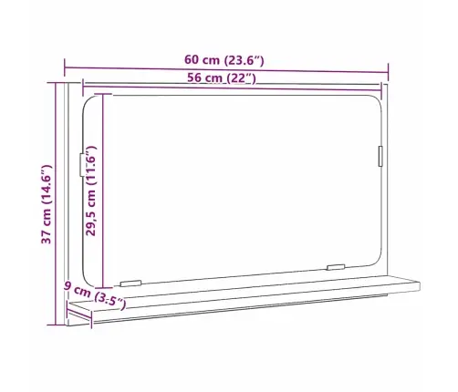 Veidrodis Lentyna Su Lentyna Juodas Ąžuolas 60 X 10,5 X 37 Cm