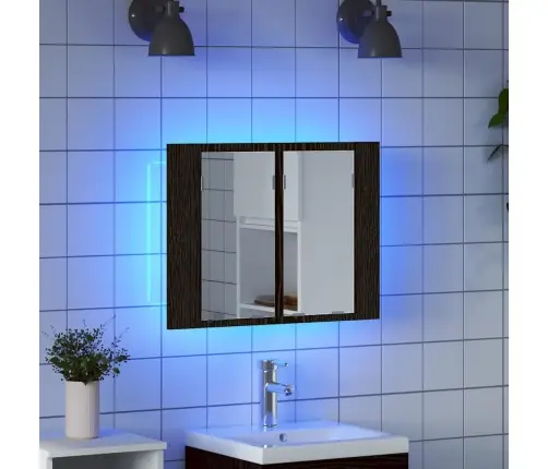 Led Spoguļu Skapītis Vannai Melnajā Ozolā 60X12X45 Cm No Inženierijas Koka Vidaxl