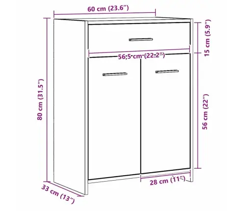 Vonios Kabinetas Su Stalčių Juodas Ąžuolas 60 X 33 X 80 Cm