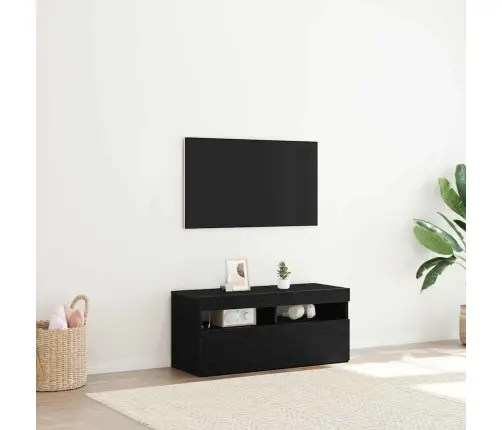 Tv Skapītis Ar Led Gaismām Melnā Ozola Krāsā 90X35X40 Cm Inženierijas Koks Vidaxl
