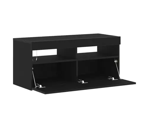 Tv Skapītis Ar Led Gaismām Melnā Ozola Krāsā 90X35X40 Cm Inženierijas Koks Vidaxl