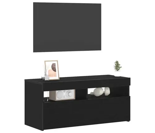 Tv Skapītis Ar Led Gaismām Melnā Ozola Krāsā 90X35X40 Cm Inženierijas Koks Vidaxl