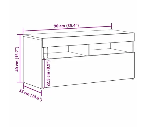 Tv Skapītis Ar Led Gaismām Melnā Ozola Krāsā 90X35X40 Cm Inženierijas Koks Vidaxl