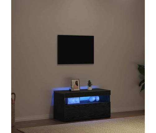 Tv Galds Ar Led Gaismām, Melnā Ozola Krāsā, Izmēri 75X35X40 Cm, Ražots No Inženierijas Koka Vidaxl