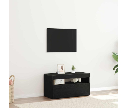 Tv Galds Ar Led Gaismām, Melnā Ozola Krāsā, Izmēri 75X35X40 Cm, Ražots No Inženierijas Koka Vidaxl