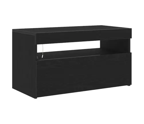Tv Galds Ar Led Gaismām, Melnā Ozola Krāsā, Izmēri 75X35X40 Cm, Ražots No Inženierijas Koka Vidaxl