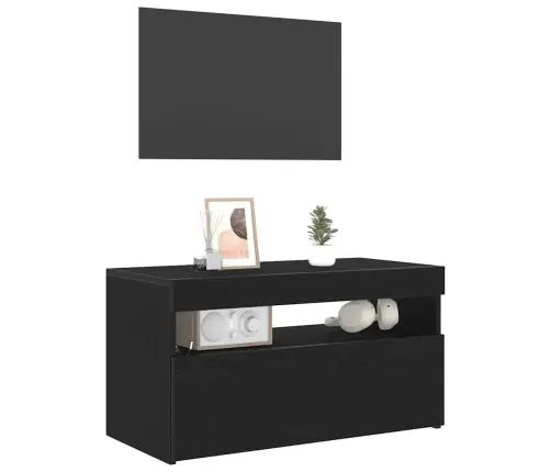 Tv Galds Ar Led Gaismām, Melnā Ozola Krāsā, Izmēri 75X35X40 Cm, Ražots No Inženierijas Koka Vidaxl