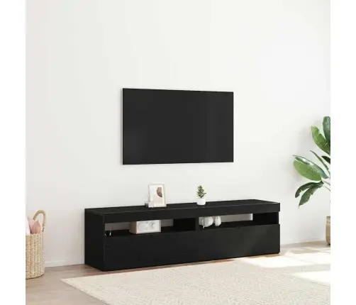 Tv Kabineti Ar Led Gaismām 2 Gabali Melns Ozols 75X35X40 Cm Inženierijas Koks Vidaxl
