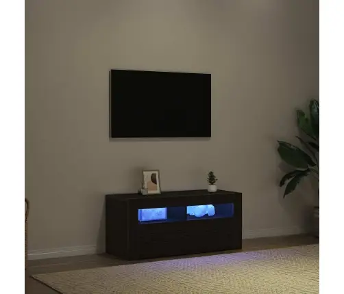 Tv Skapītis Ar Led Melna Ozola 90X35X40 Cm Inženierijas Koks Vidaxl