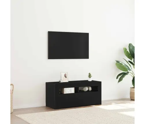 Tv Skapītis Ar Led Melna Ozola 90X35X40 Cm Inženierijas Koks Vidaxl