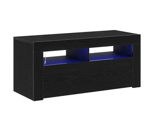 Tv Skapītis Ar Led Melna Ozola 90X35X40 Cm Inženierijas Koks Vidaxl