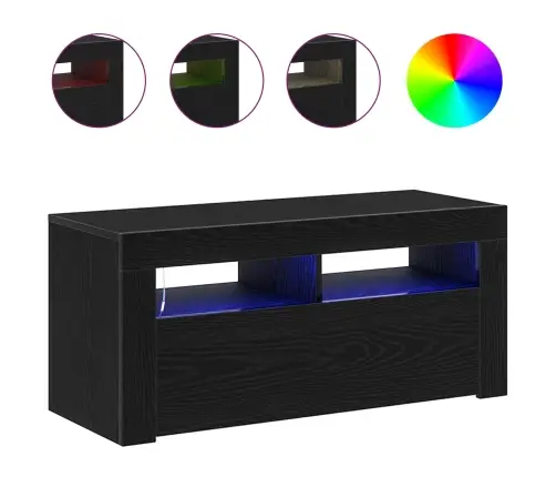 Tv Skapītis Ar Led Melna Ozola 90X35X40 Cm Inženierijas Koks Vidaxl