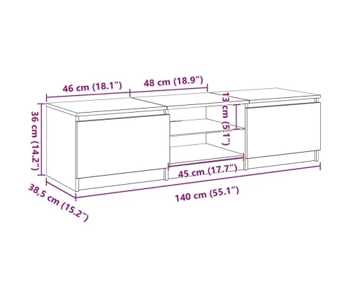Tv Skapītis Ar Led Gaismu Melnā Ozolkoka 140X40X35,5 Cm Inženierijas Koks Vidaxl