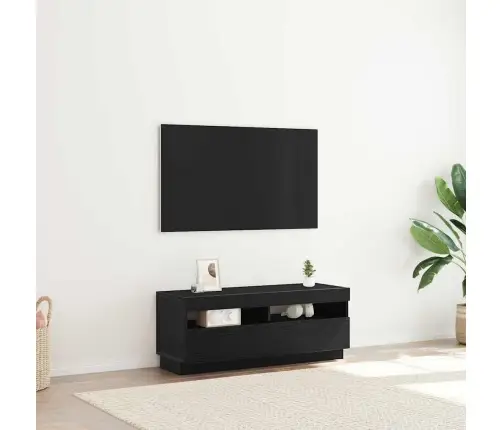Tv Galds Ar Led Gaismām Melnā Ozola Krāsā 100X35X40 Cm Inženierijas Kokā Vidaxl
