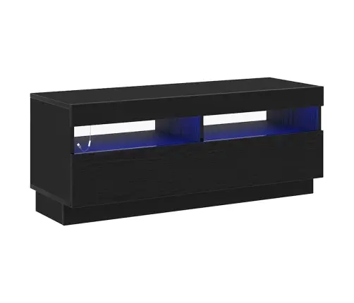 Tv Galds Ar Led Gaismām Melnā Ozola Krāsā 100X35X40 Cm Inženierijas Kokā Vidaxl
