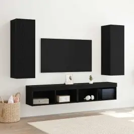Sienas Televizora Skapis 2 Pcs Melns Ozols 30.5 X 30 X 90 Cm Vidaxl