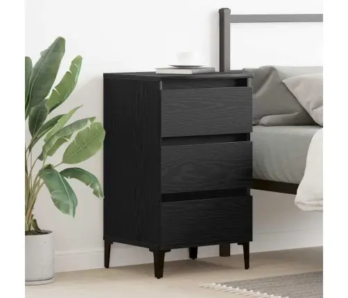 Naktsgaldiņš Ar Metāla Kājām Melnā Ozolā 40X35X69 Cm Vidaxl