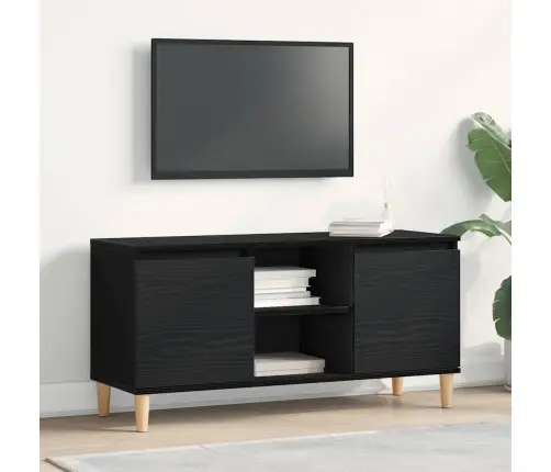 Tv Skapītis Ar Koka Kājām Melna Ozola Krāsā 102X35X50 Cm Vidaxl