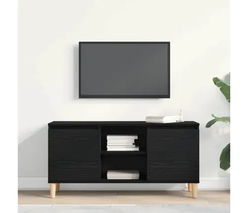 Tv Skapītis Ar Koka Kājām Melna Ozola Krāsā 102X35X50 Cm Vidaxl